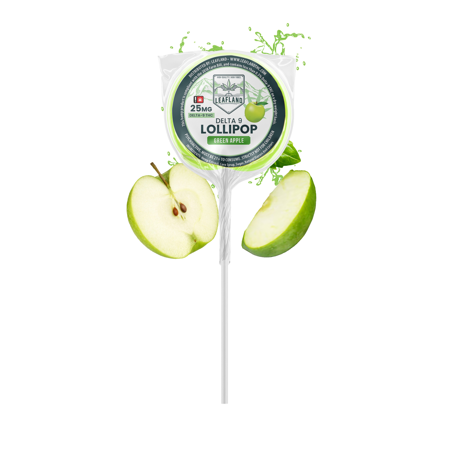 Delta 9 THC Lollipops | 25mg | Green Apple